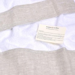 Trendy Completo Bagno Asciugamano + Ospite Bordo Puro Lino Spugna Puro Cotone Esclusivamente Made in Italy
