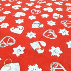 Tovagliato Natale Cuori Rosso Tessuto a metraggio Puro cotone Made in Italy