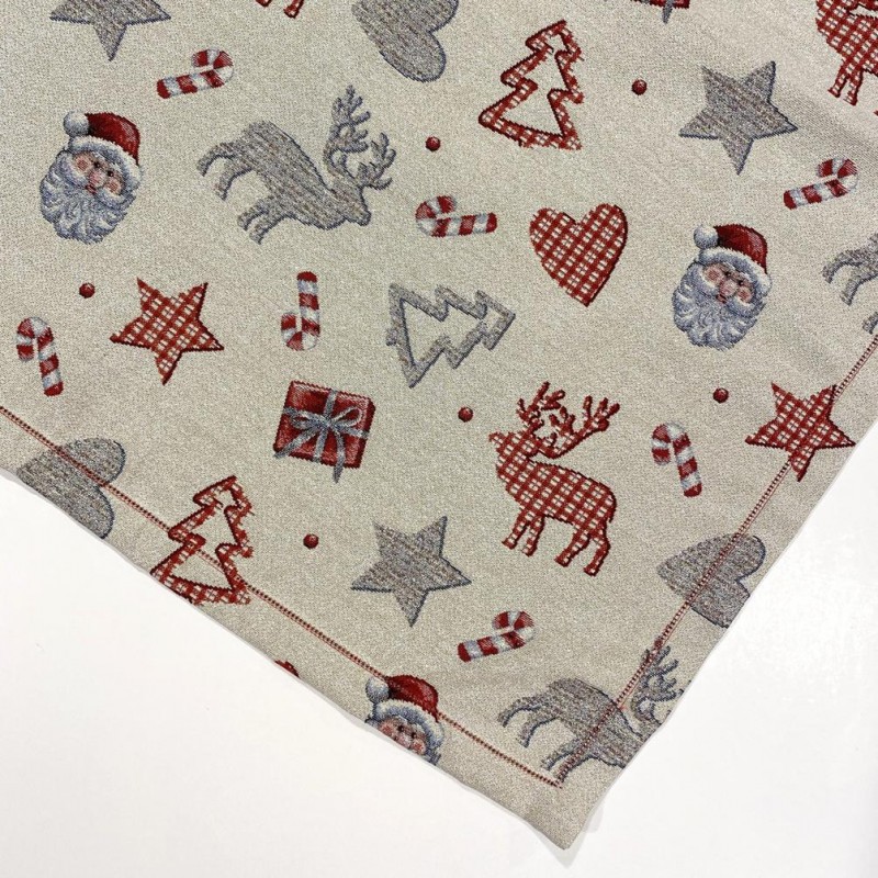 Centro Tavola Gobelin Renne Alci Babbo Natale Lurex Argento Prodotto Italiano