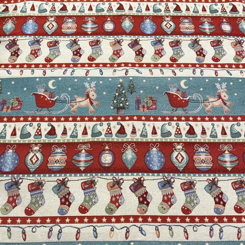 Tessuto Gobelin Slitta Renne di Babbo Natale Lurex cm.280 Made in Italy Produzione italiana