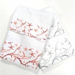 Set Bagno 2 pezzi Corallo Completo Asciugamani Spugna Puro Cotone 100% Asciugamano viso e Ospite