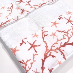 Set Bagno 2 pezzi Corallo Completo Asciugamani Spugna Puro Cotone 100% Asciugamano viso e Ospite