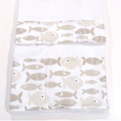 Pesciolini Set Bagno Completo Asciugamani 2 pezzi Spugna Puro Cotone 100% Asciugamano viso e Ospite