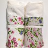 Trendy completo asciugamani spugna di puro cotone fiori di campo colorati con bordo in puro lino